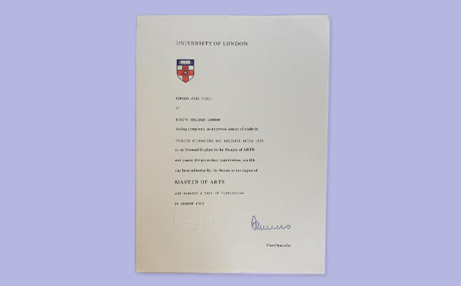 Howard Forti MA Certificate