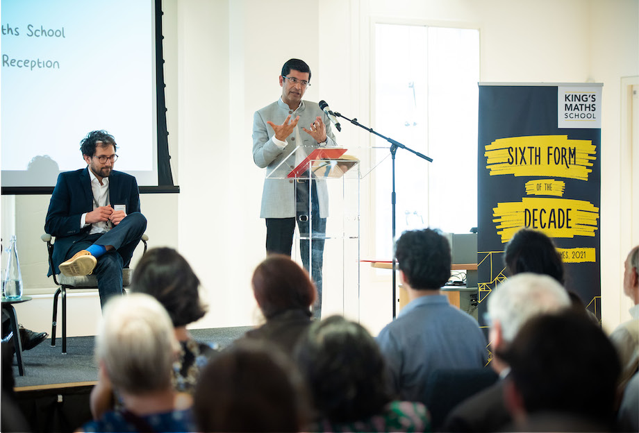 President & Principal, Professor Shitij Kapur (right) giving a speech at the Sixth Form of the Decade celebration event