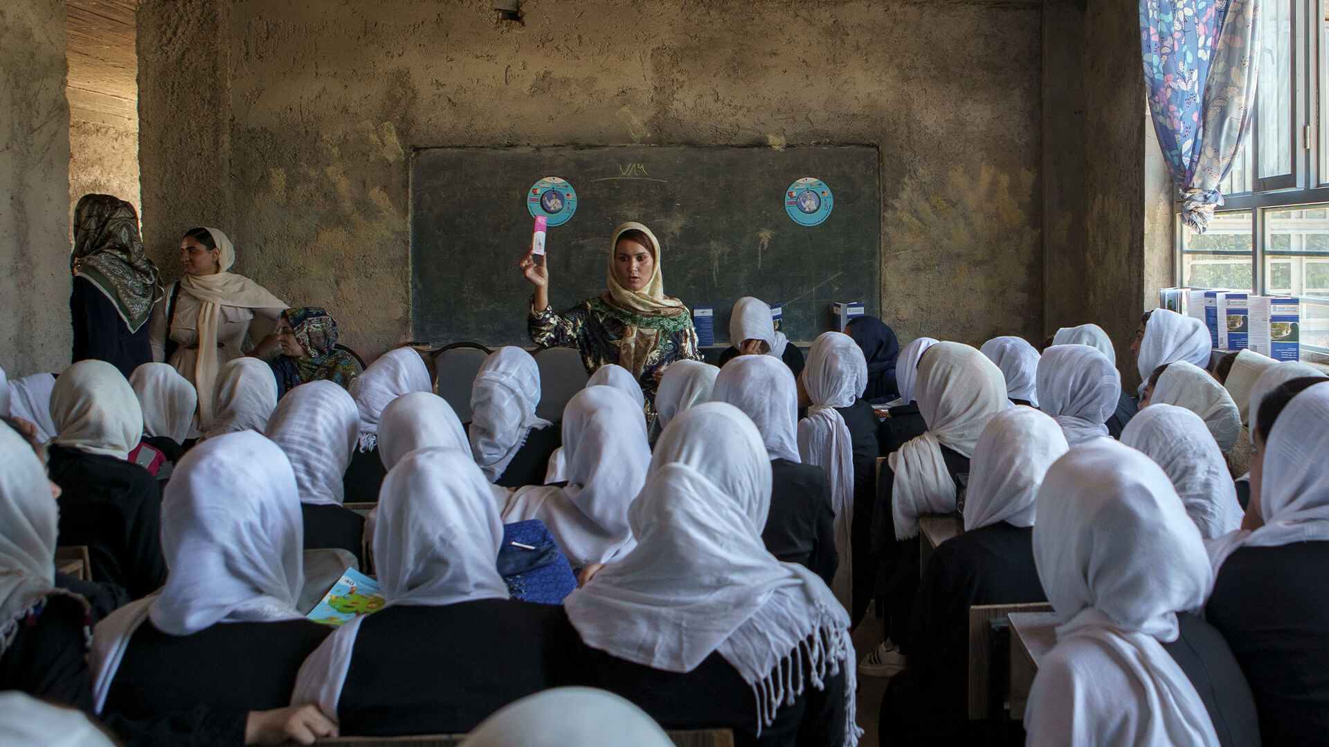 Classroom photo of Muslim women studying in Afghanistan